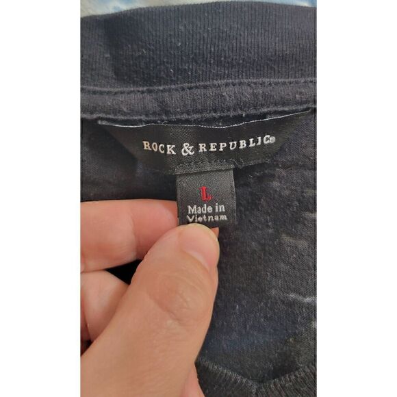 Rock & Republic Lightweight Vneck Short Sleeve Tee with Burnout Sheer Pattern Sz - Picture 5 of 6